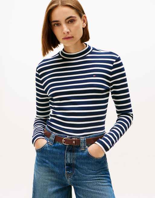 Tommy Hilfiger - Top ajusté à col montant et manches longues - Multicolore
