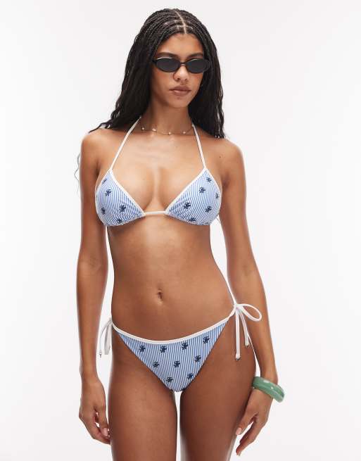 Tommy Hilfiger - Top bikini a triangolo blu a righe ricamato , 4 di 4