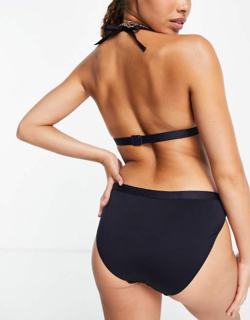 Tommy Hilfiger - Top bikini a triangolo blu navy con fascetta con logo, 3 di 4