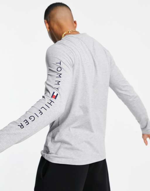 Tommy Hilfiger - Top manches longues en coton avec logo sur le bras - Gris chiné , 2 de 4