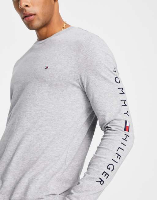 Tommy Hilfiger - Top manches longues en coton avec logo sur le bras - Gris chiné , 3 de 4
