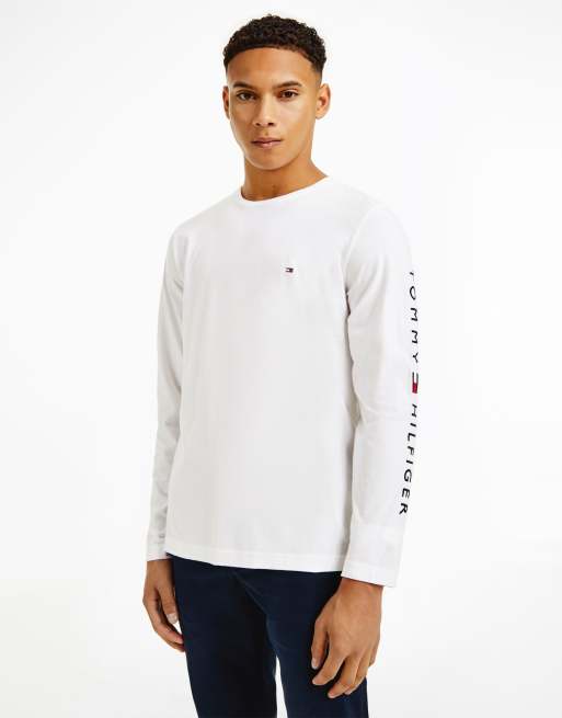 Tommy Hilfiger - Top met lange mouwen, vlaglogo en logo op mouw in wit
