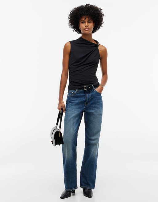 Tommy Hilfiger top sans manches en crêpe coupe slim torsadé noir, 2 de 6