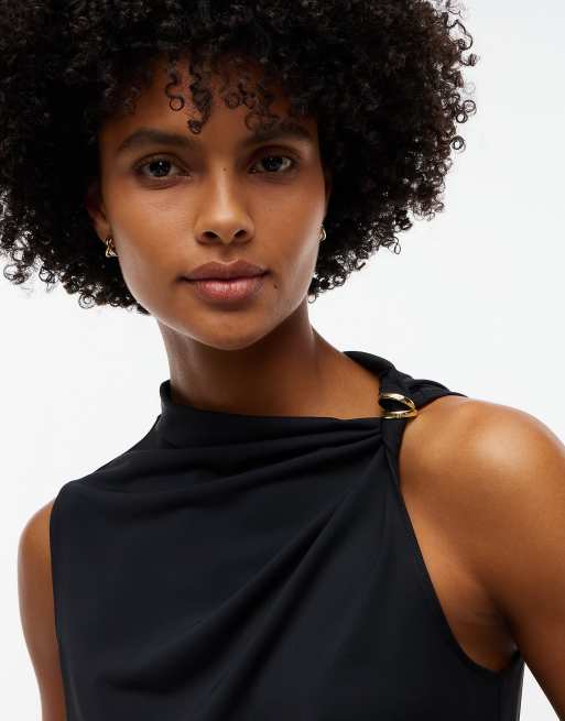 Tommy Hilfiger top sans manches en crêpe coupe slim torsadé noir, 3 de 6