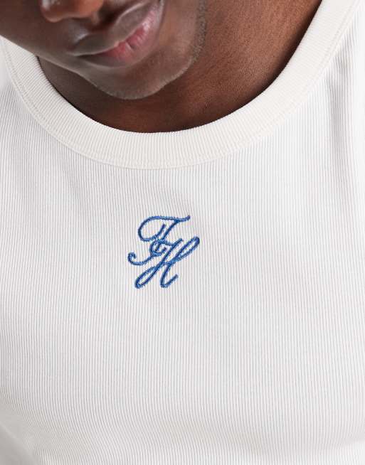 Tommy Hilfiger - Top senza maniche slim bianco a coste con logo resort, 5 di 5