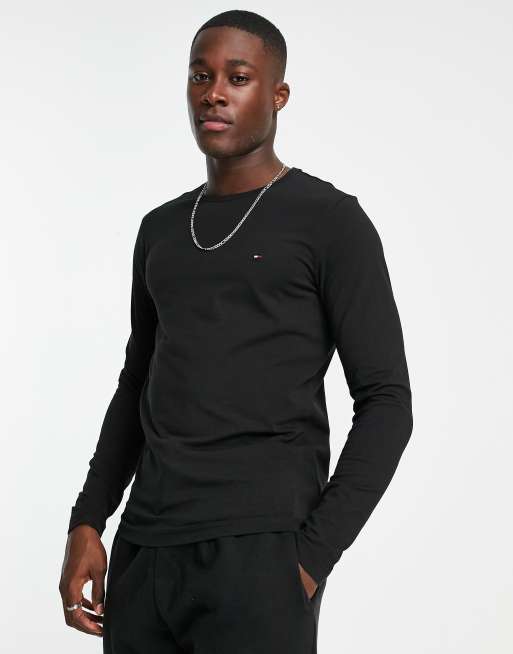 Tommy Hilfiger - Top stretch slim à logo emblématique et manches longues en coton - Noir - BLACK, 3 de 4