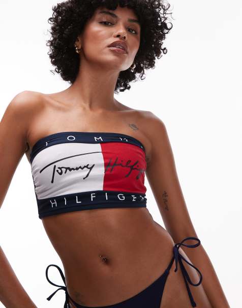 Tommy Hilfiger – Trägerloses Oberteil in Rot, Weiß und Blau mit Flaggen-Logo - view 1