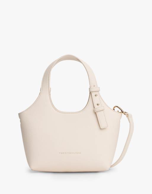 Tommy Hilfiger – Tragetasche in Beige mit Metallic-Logo