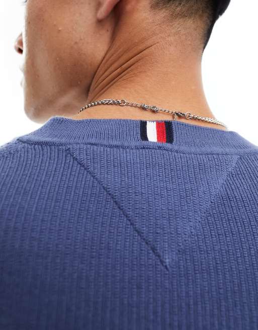 Tommy Hilfiger - Trui met ronde hals en kettingstructuur in blauw, 4 van 4