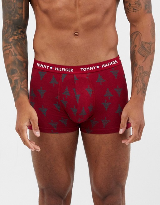 Tommy Hilfiger trunks in red with Christmas tree all over print and logo waistband