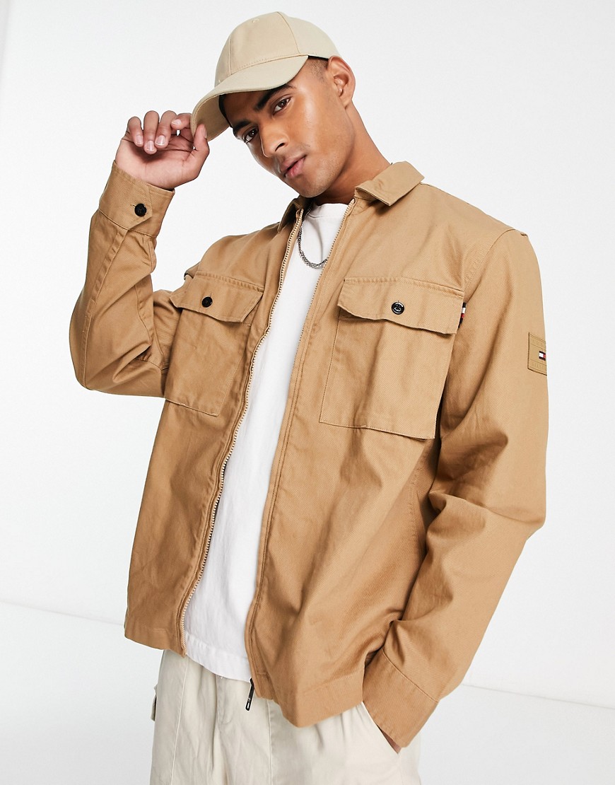 Tommy Hilfiger twill shacket in tan-Brown