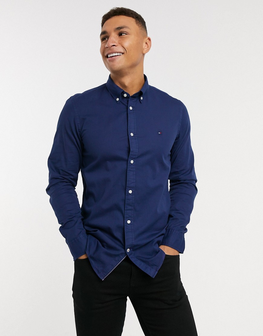 Tommy Hilfiger – Twillskjorta med lång ärm och smal passform-Blå