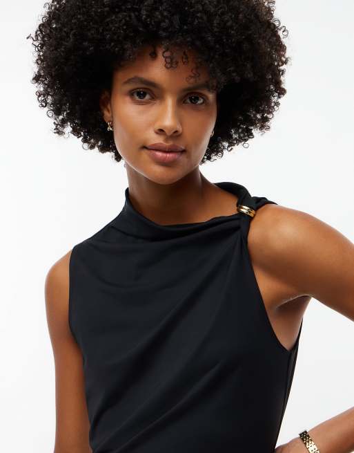 Tommy Hilfiger Twist gerafftes, schmal geschnittenes, ärmelloses Maxikleid in Schwarz, 2 von 6