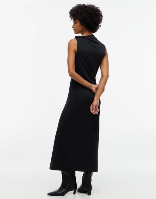 Tommy Hilfiger Twist robe longue ajustée sans manches froncée noire, 4 de 6