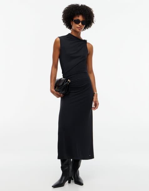 Tommy Hilfiger Twist ruched slim sleeveless maxi dress in black - view 1