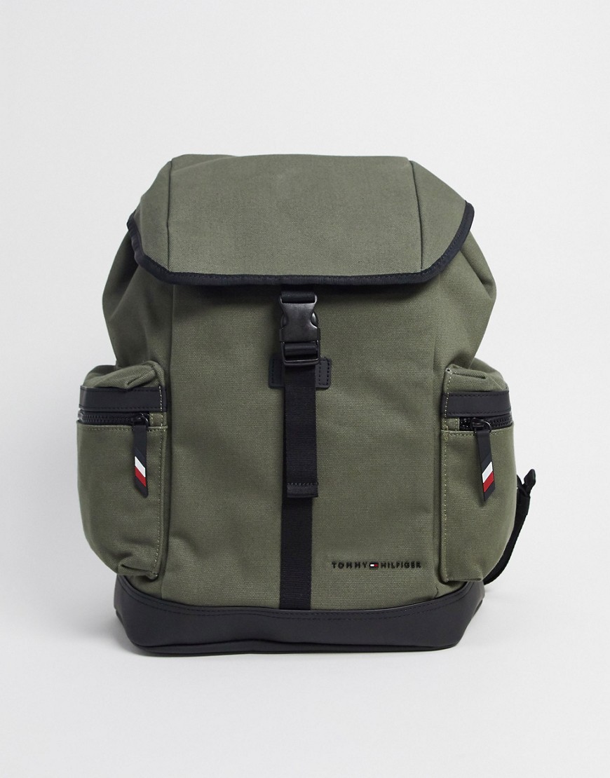 Tommy Hilfiger utility canvas flap backpack-Green