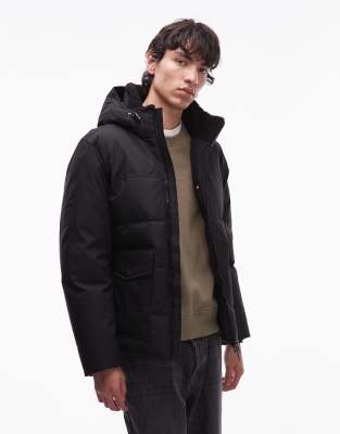 Tommy Hilfiger Utility Padded Coat With Hood In Black
