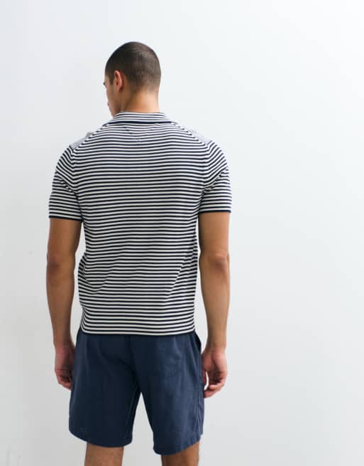 Tommy Hilfiger v-neck collared sweater top in white stripes, 3 of 9