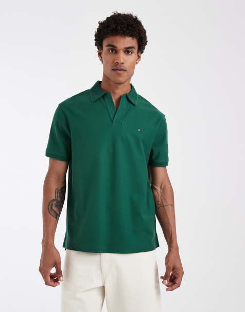 Tommy Hilfiger v-neck crepe polo shirt in green - view 1