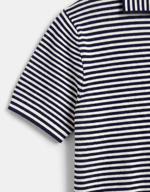 Tommy Hilfiger v-neck stripe collared sweater top in white, 8 of 9