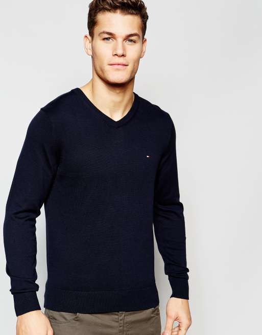 mooi Lieve bende Tommy Hilfiger V Neck Sweater in Navy | ASOS