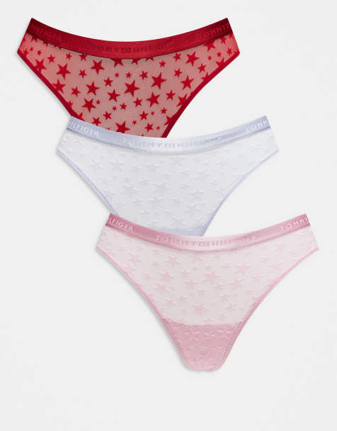 Tommy Hilfiger – Valentines – 3er-Pack Tangas aus Netzstoff in Rot/Rosa mit Sternprint - view 1