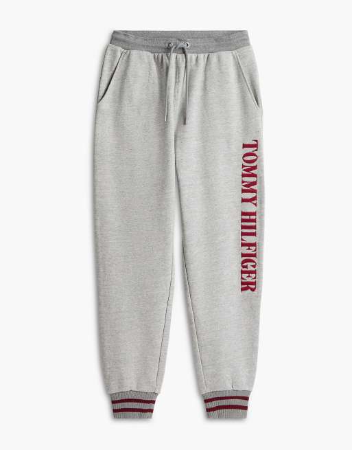 Tommy Hilfiger Varsity logo embroidery relaxed cuffed joggers in light grey heather, 5 of 5