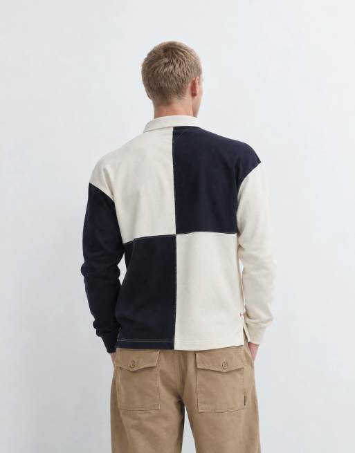 Tommy Hilfiger varsity logo geruite rugbyshirt in crème, 7 van 9