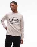 [Tommy Hilfiger] Tommy Hilfiger varsity logo jumper in beige-Neutral Chest 34 Heathered Oatmilk