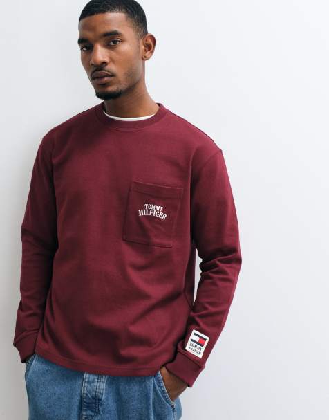 Tommy Hilfiger varsity logo long sleeve boxy t-shirt in burgundy - view 1