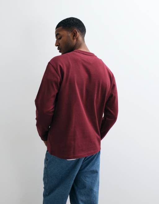 Tommy Hilfiger varsity logo long sleeve boxy t-shirt in burgundy, 5 of 5