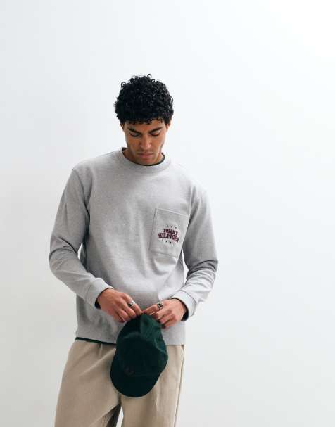 Tommy Hilfiger varsity logo long sleeve boxy t-shirt in light gray - view 1