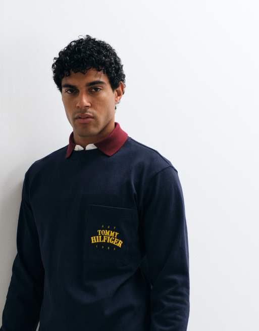 Tommy Hilfiger varsity logo long sleeve boxy t-shirt in navy, 3 of 5