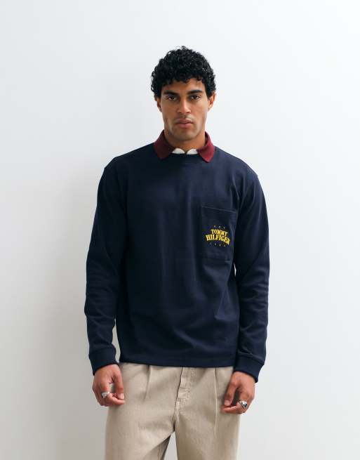 Tommy Hilfiger varsity logo long sleeve boxy t-shirt in navy, 4 of 5