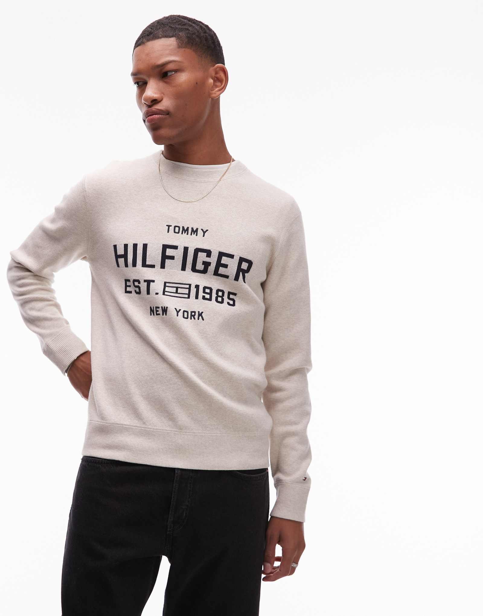 Свитер с логотипом университета Tommy Hilfiger бежевого цвета