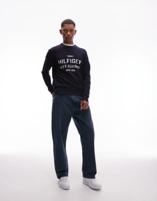 Tommy Hilfiger Varsity Logo Sweater In Blue