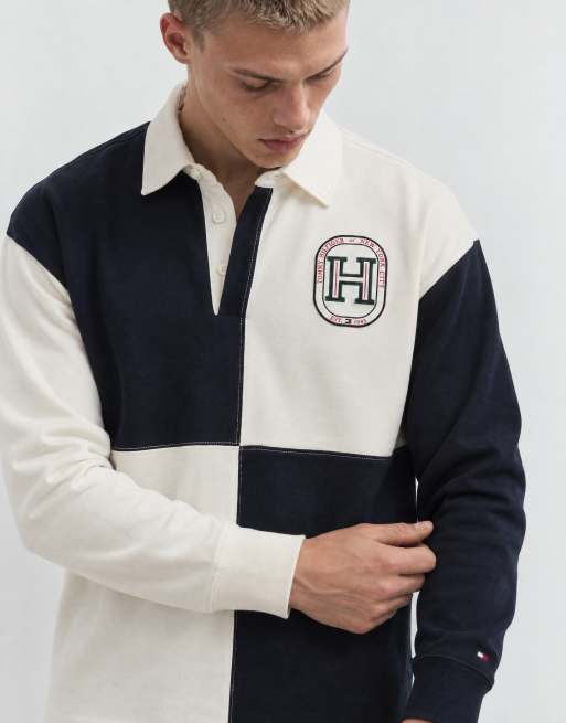 Tommy Hilfiger varsity logo ternet rugby-skjorte i creme, 6 af 9