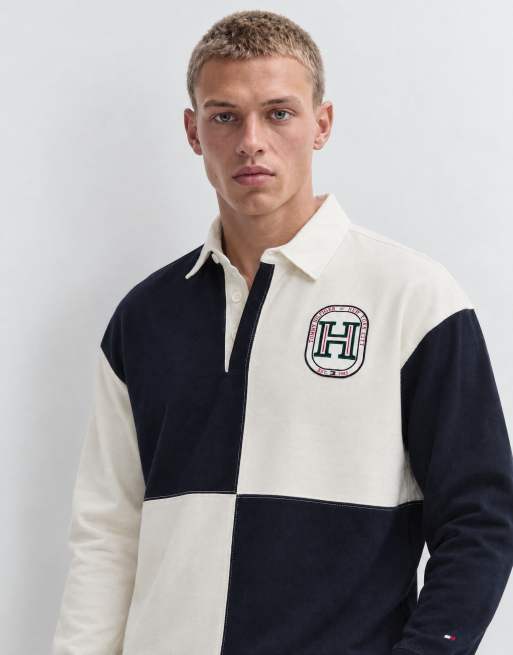 Tommy Hilfiger varsity logo ternet rugby-skjorte i creme, 9 af 9