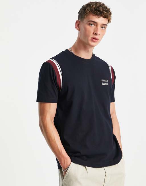 Tommy Hilfiger varsity rib casual insert t-shirt in navy | ASOS