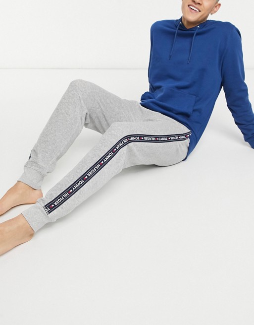 Tommy Hilfiger velour lounge jogger in grey with side logo taping
