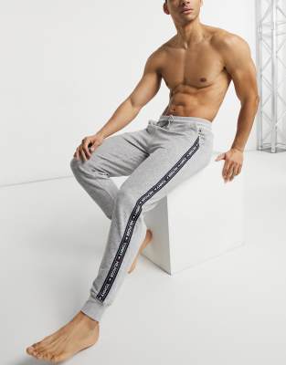 tommy hilfiger lounge tapered joggers with flag logo in grey