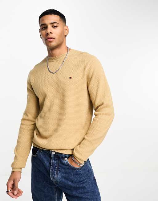 Tommy Hilfiger - Verweven trui met ronde hals in kaki