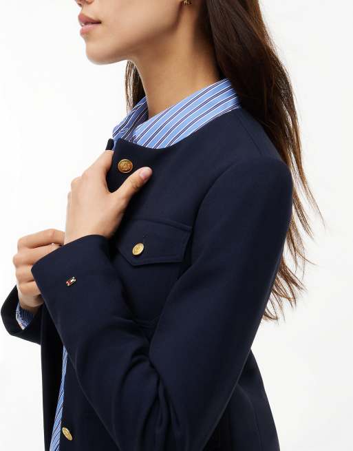 Tommy Hilfiger veste slim sans col à boutons finition dorée bleu foncé, 4 de 7