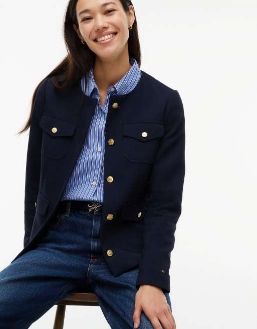 Tommy Hilfiger veste slim sans col à boutons finition dorée bleu foncé, 5 de 7