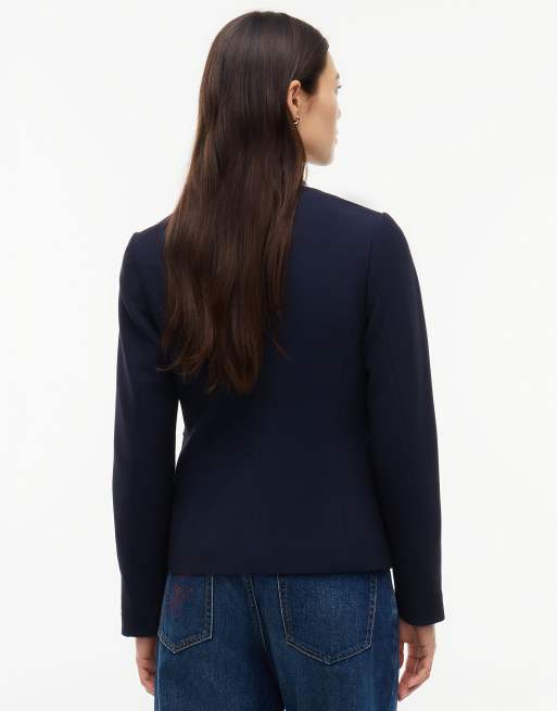 Tommy Hilfiger veste slim sans col à boutons finition dorée bleu foncé, 6 de 7
