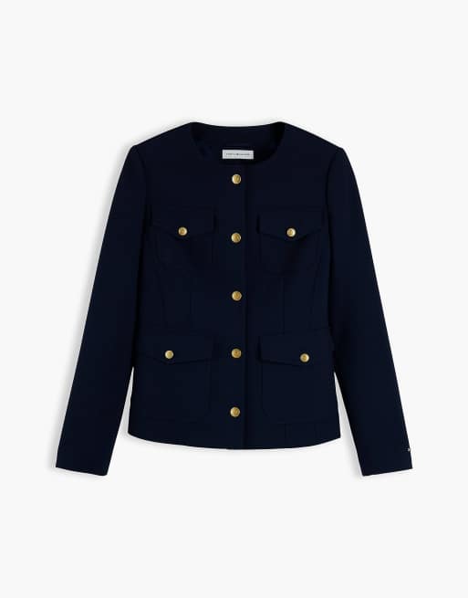 Tommy Hilfiger veste slim sans col à boutons finition dorée bleu foncé, 7 de 7