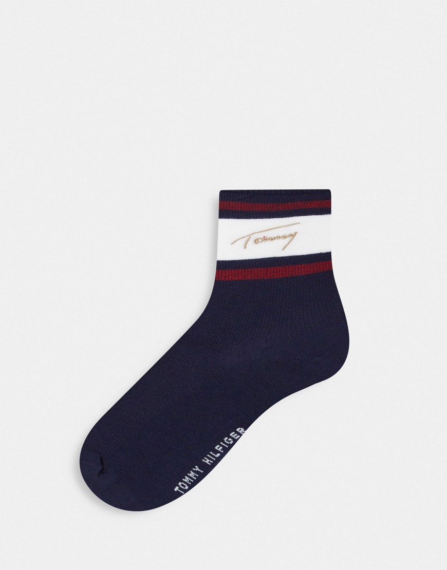 Tommy Hilfiger viscose sock with embroidered signature in navy