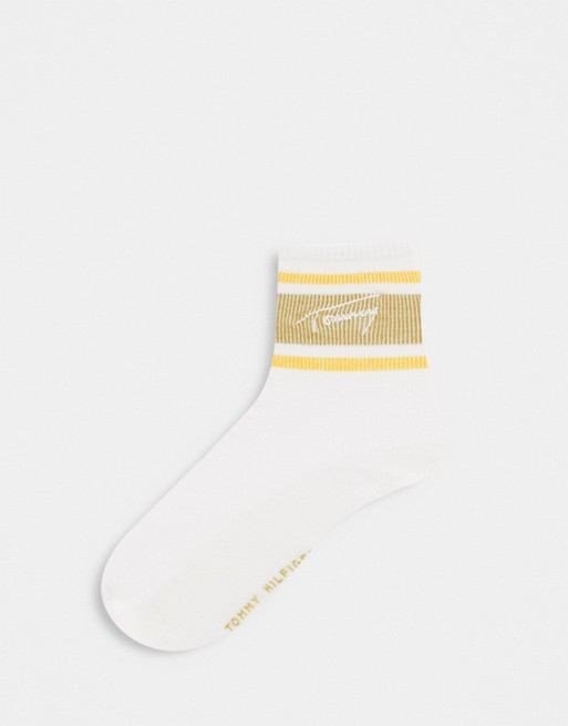 Tommy Hilfiger viscose sock with embroidered signature in off white