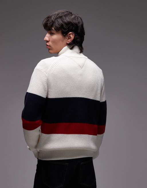 Tommy Hilfiger – Vit, blockfärgad tröja med dragkedja och emblem, 3 av 5