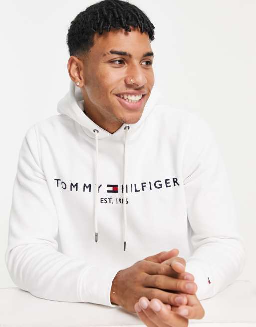 Tommy Hilfiger – Vit huvtröja med klassisk logga